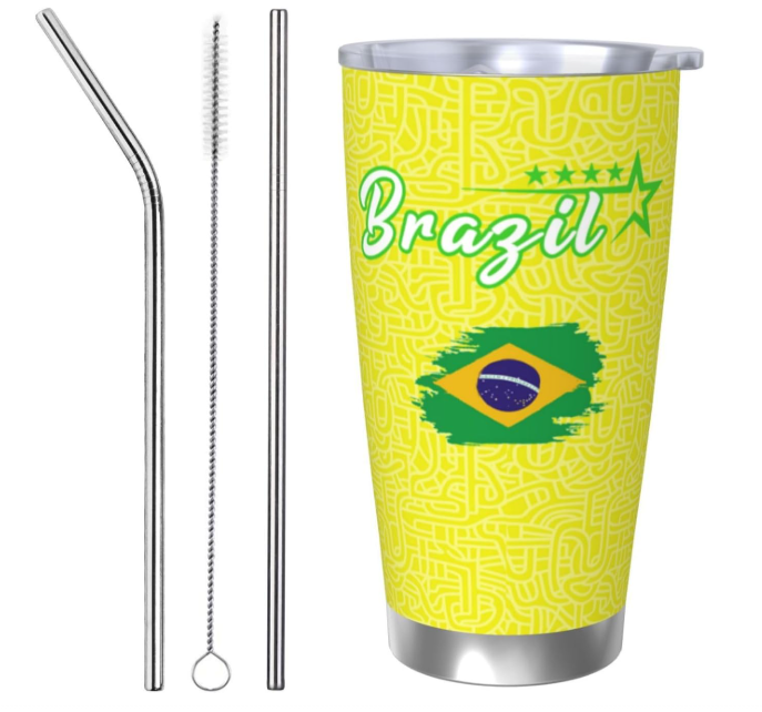 Brazil 2026 Soccer Insulated Tumbler Made in USA Coffee Mug Travel Stainless Steel Cup 20Oz for Soccer Fans Gifts